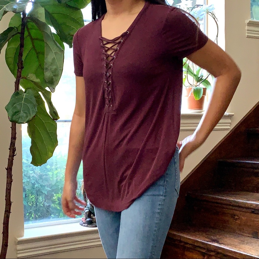 American Eagle Cross String V-Neck